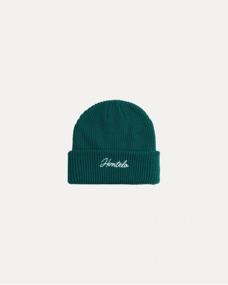 DARK GREEN EQUAL THICKNESS FONT RIB KNIT BEANIE