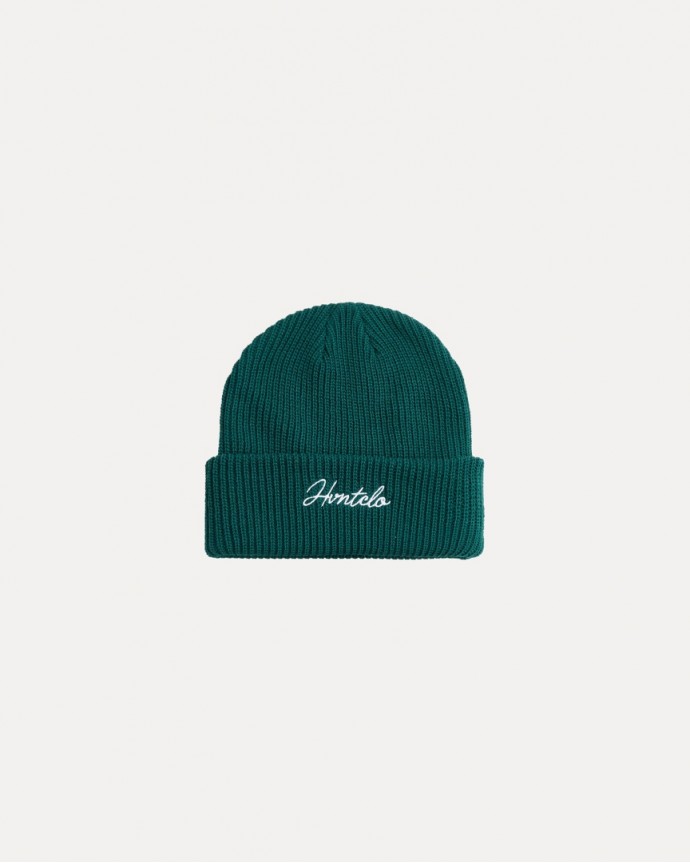 DARK GREEN EQUAL THICKNESS FONT RIB KNIT BEANIE
