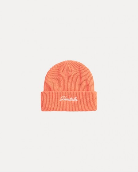 PEACH EQUAL THICKNESS FONT RIB KNIT BEANIE