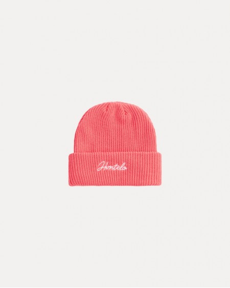 DARK PINK EQUAL THICKNESS FONT RIB KNIT BEANIE