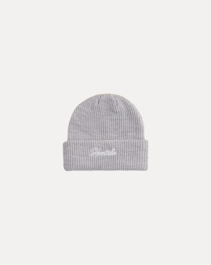 HEATHER GREY EQUAL THICKNESS FONT RIB KNIT BEANIE