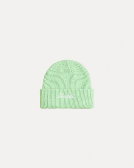 NEON GREEN EQUAL THICKNESS FONT RIB KNIT BEANIE