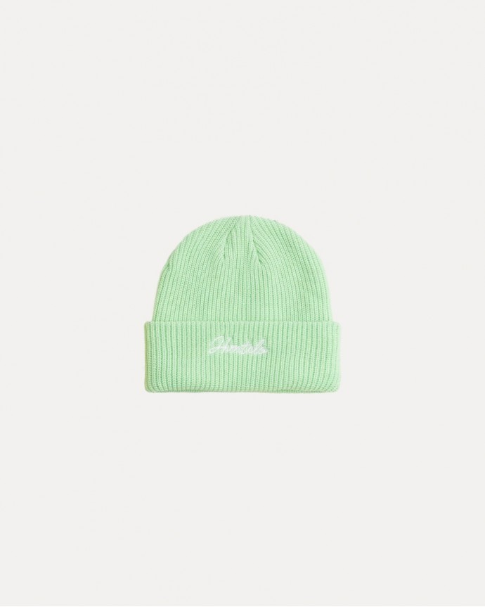 NEON GREEN EQUAL THICKNESS FONT RIB KNIT BEANIE