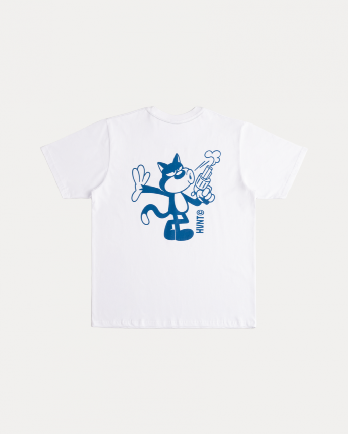 CAT W/ THE GUN WHITE TEE