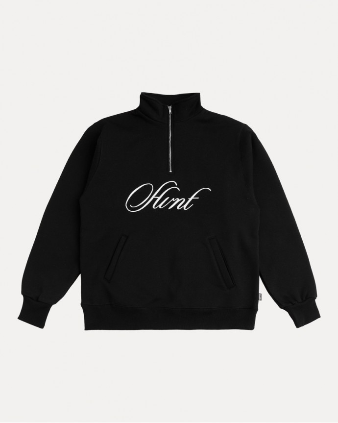 BLACK CURVED HALF-ZIP