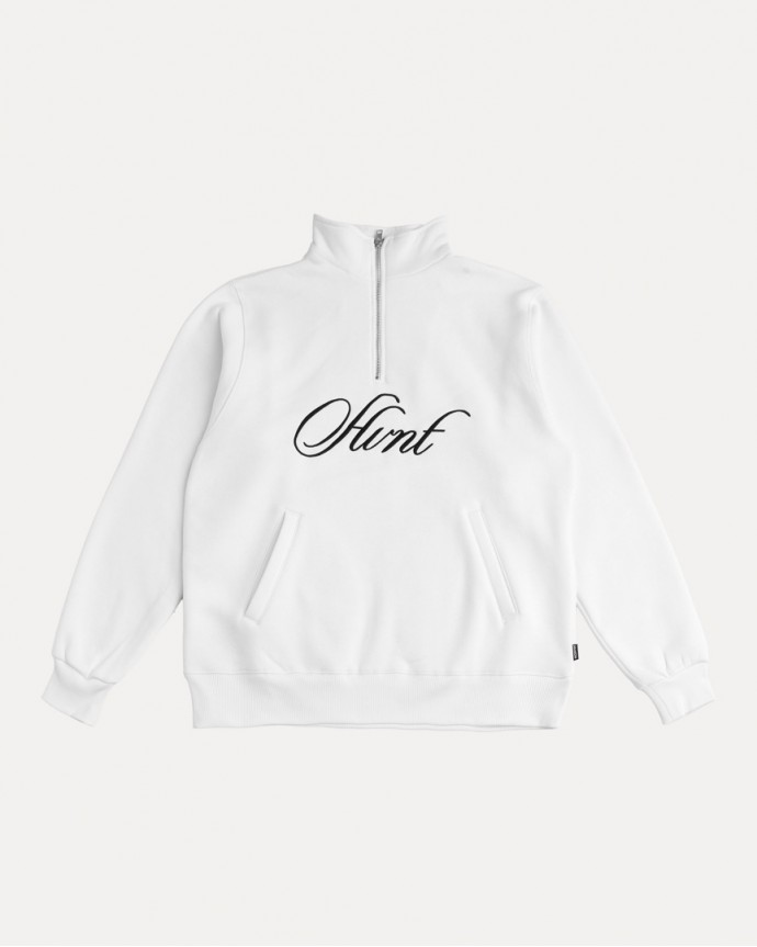 WHITE CALLIGRAPHY HALF-ZIP