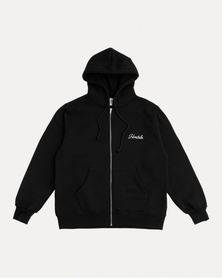 BLACK EQUAL FONT ZIP-HOODIE