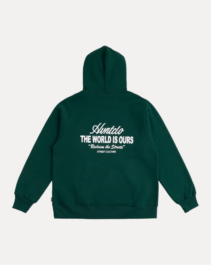 DARK GREEN THE WORLD IS OURS HOODIE
