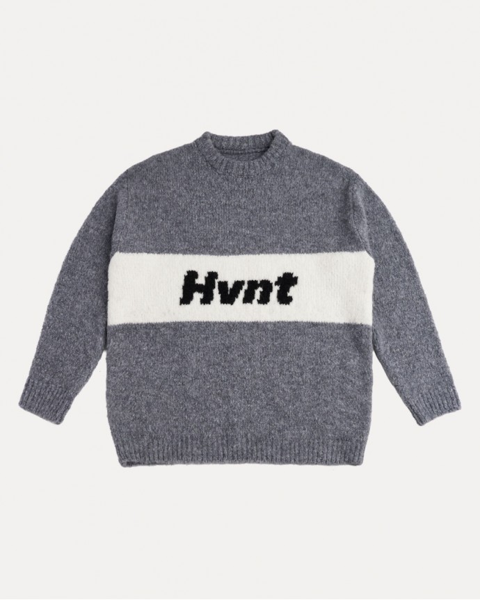 HEATHER GREY/WHITE/BLACK 2-TONES SWEATER