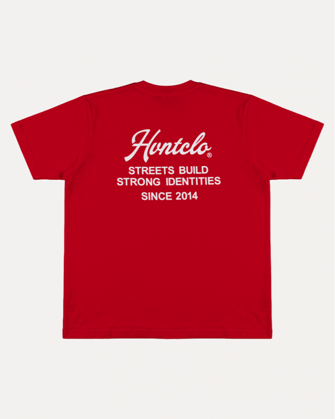 RED STREETS BUILD STRONG IDENTITIES TEE